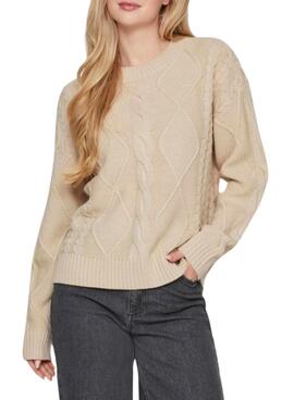 Jersey Vila Vilou punto entrelazado beige para mujer