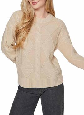 Jersey Vila Vilou punto entrelazado beige para mujer