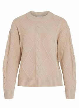 Jersey Vila Vilou punto entrelazado beige para mujer