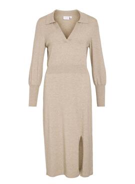 Vestido Vila Vicomfy de punto midi beige para mujer