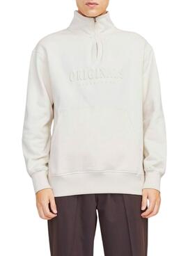 Sudadera Jack and Jones Frederiksberg cuello cremallera beige para hombre