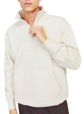 Sudadera Jack and Jones Frederiksberg cuello cremallera beige para hombre