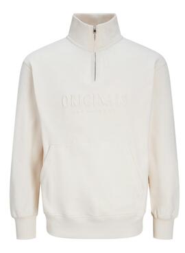 Sudadera Jack and Jones Frederiksberg cuello cremallera beige para hombre