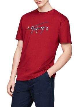 Camiseta Tommy Jeans Signature Twist rojo para hombre