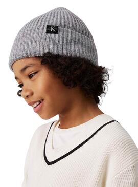 Gorro Calvin Klein Jeans Monogram gris niño y niña