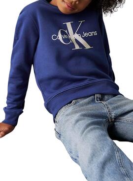 Sudadera Calvin Klein Monogram azul para niños