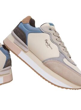 Zapatillas Pepe Jeans Rusper Mania beige y rosa para mujer