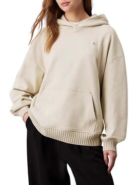 Sudadera Calvin Klein Jeans Woven beige para mujer