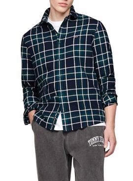 Camisa Tommy Jeans Check Flannel verde y azul para hombre