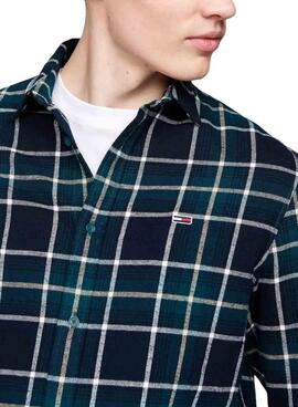 Camisa Tommy Jeans Check Flannel verde y azul para hombre