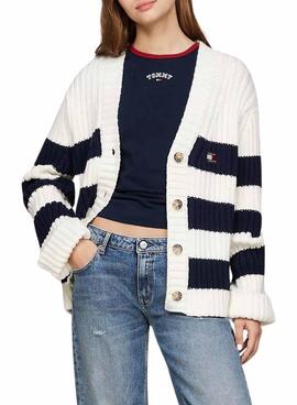 Chaqueta Tommy Jeans cardigan azul y blanco para mujer