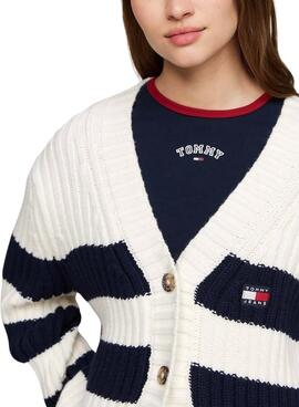 Chaqueta Tommy Jeans cardigan azul y blanco para mujer