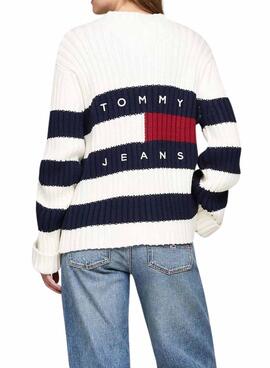 Chaqueta Tommy Jeans cardigan azul y blanco para mujer