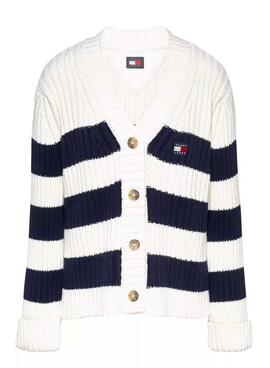 Chaqueta Tommy Jeans cardigan azul y blanco para mujer