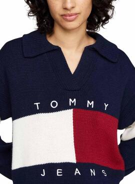 Jersey Tommy Jeans Rugby azul marino para mujer