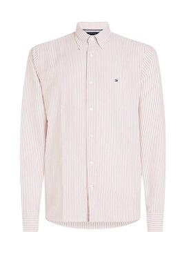 Camisa Tommy Hilfiger Oxford rayas beige y blanco para hombre