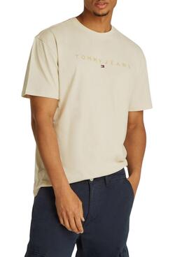 Camsieta Tommy Jeans Gold Linear beige para hombre