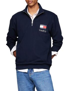 Sudadera Tommy Jeans Half Zip azul marino para hombre