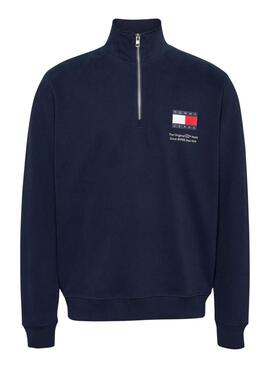 Sudadera Tommy Jeans Half Zip azul marino para hombre