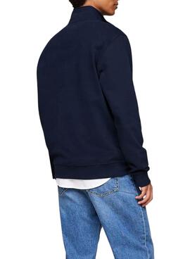 Sudadera Tommy Jeans Half Zip azul marino para hombre