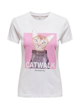 Camiseta Only Vibe Life cat blanco para mujer