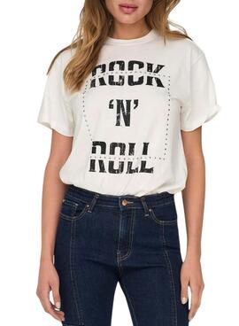 Camiseta Only Dolla rocknroll blanco para mujer