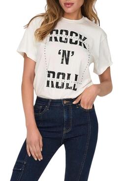 Camiseta Only Dolla rocknroll blanco para mujer