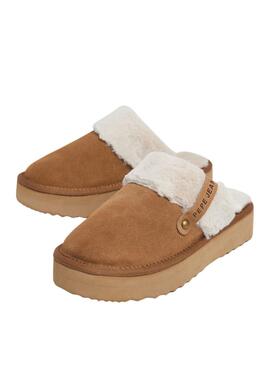 Zuecos Pepe Jeans Dissy camel y beige para mujer