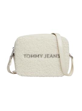 Bolso Tommy Jeans bandolera Sherpa beige para mujer