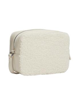 Bolso Tommy Jeans bandolera Sherpa beige para mujer