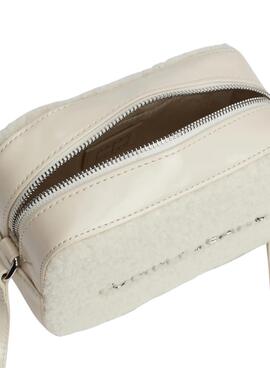 Bolso Tommy Jeans bandolera Sherpa beige para mujer