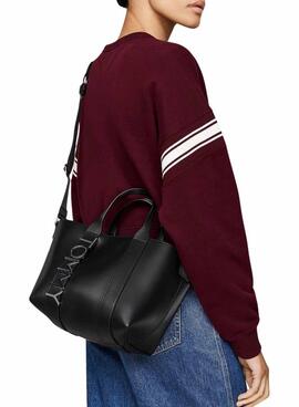 Bolso Tommy Jeans mini tote City Bold negro para mujer