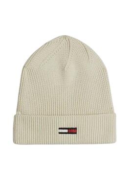 Gorro Tommy Jeans Elongated Flag beige para mujer