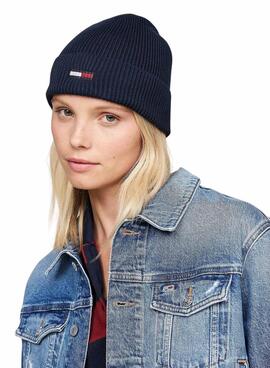 Gorro Tommy Jeans Elongated Flag marino para mujer