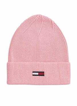 Gorro Tommy Jeans Elongated Flag rosa para mujer