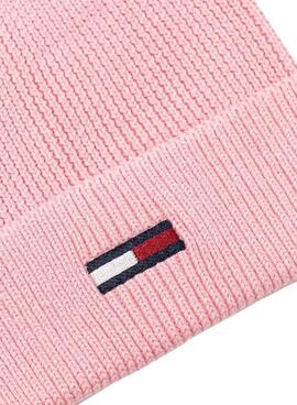 Gorro Tommy Jeans Elongated Flag rosa para mujer