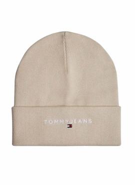 Gorro Tommy Jeans logo bordado beige para mujer