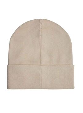 Gorro Tommy Jeans logo bordado beige para mujer