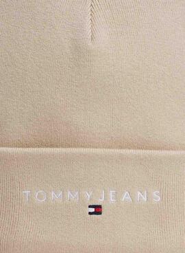 Gorro Tommy Jeans logo bordado beige para mujer