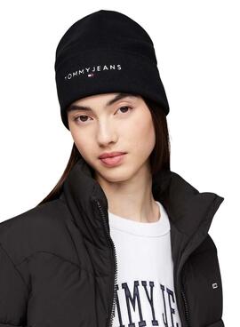 Gorro Tommy Jeans logo bordado negro para mujer