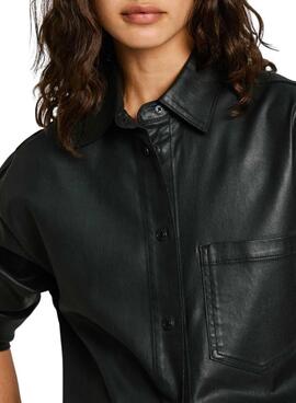 Sobrecamisa Pepe Jeans polipiel negro para mujer