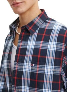 Camisa Tommy Jeans Poplin cuadros azul para hombre