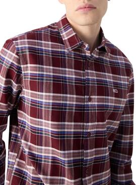 Camisa Tommy Jeans cuadros Oxford granate para hombre