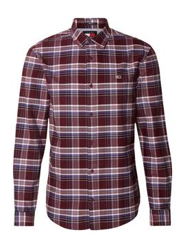 Camisa Tommy Jeans cuadros Oxford granate para hombre