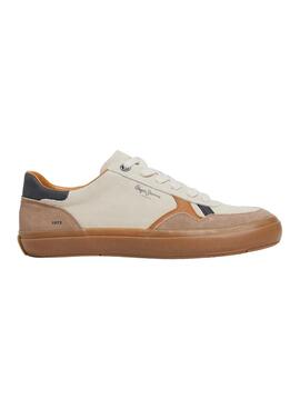 Zapatillas Pepe Jeans Travis retro blanco y beige para hombre