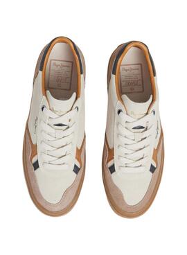 Zapatillas Pepe Jeans Travis retro blanco y beige para hombre