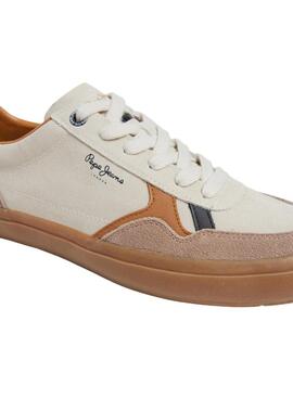 Zapatillas Pepe Jeans Travis retro blanco y beige para hombre