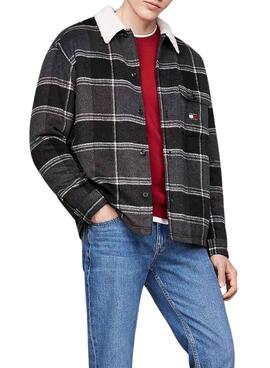 Sobrecamisa Tommy Jeans.Sherpa cuadros gris para hombre