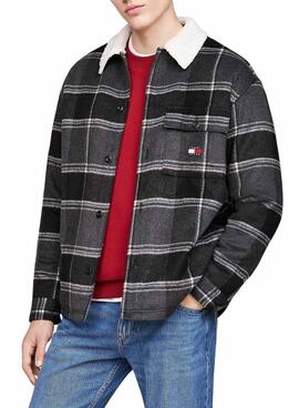 Sobrecamisa Tommy Jeans.Sherpa cuadros gris para hombre