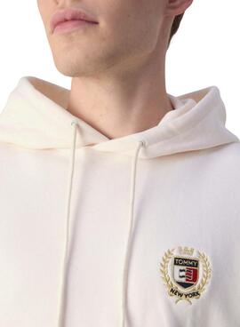 Sudadera Tommy Jeans Crest capucha beige para hombre